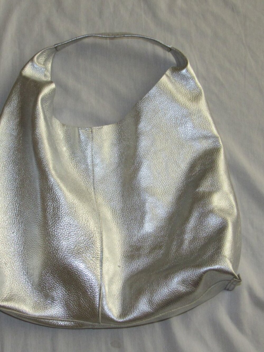 Marcella NYC Kelly Tote All Leather Pebbled Disco Pebble Silver Slouchy Purse - Picture 8 of 8
